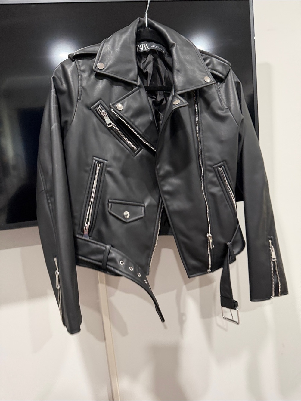 ZARA Black Faux Leather Biker Jacket - Women's
